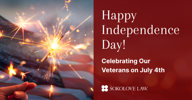 A sparkler and American flag next to the words "Happy Independence Day!"